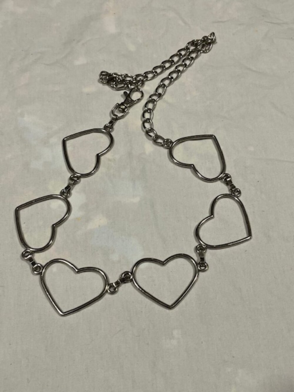 Silver-Toned Metal 6 Open Heart-Figured Chain Belt Adjustable Lobster Clasp 31"